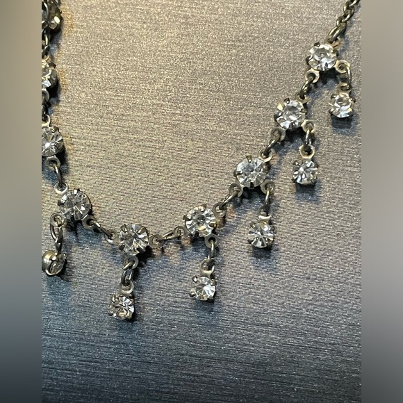 Vintage Prong Set Rhinestone Open Back Waterfall Rain Drop Necklace 15-18” - Picture 6 of 10